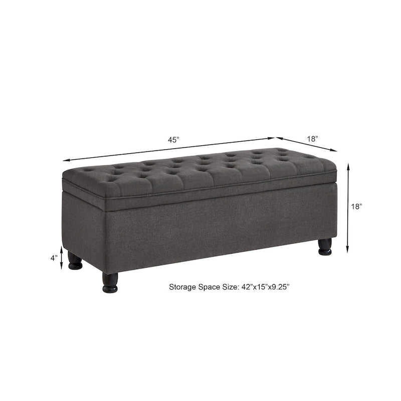 Panca pouf contenitore con rivestimento trapuntato e vano contenitore nascosto