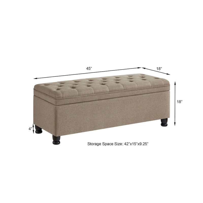 Panca pouf contenitore con rivestimento trapuntato e vano contenitore nascosto