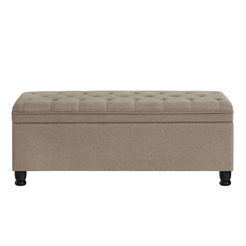 Panca pouf contenitore con rivestimento trapuntato e vano contenitore nascosto