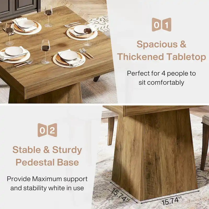 31.5 Inch Square Dining Table with Pedestal Base