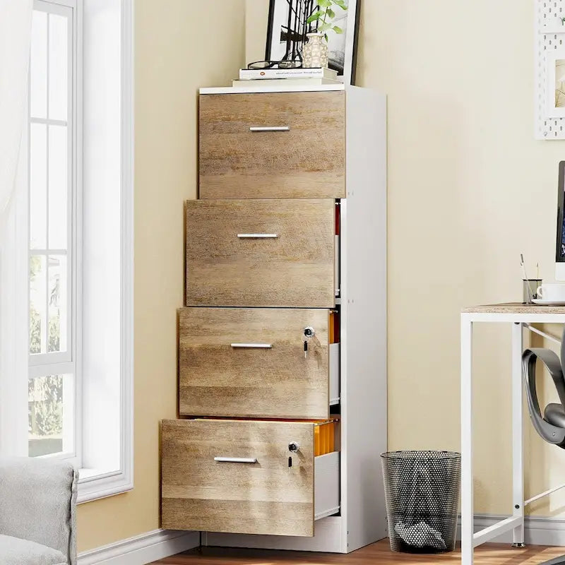 4-Drawer Vertical File Cabinet with Lock for Letter & A4-Sized Files