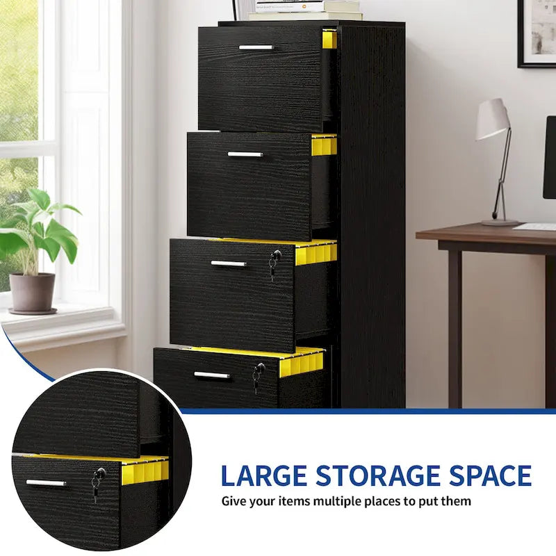 4-Drawer Vertical File Cabinet with Lock for Letter & A4-Sized Files