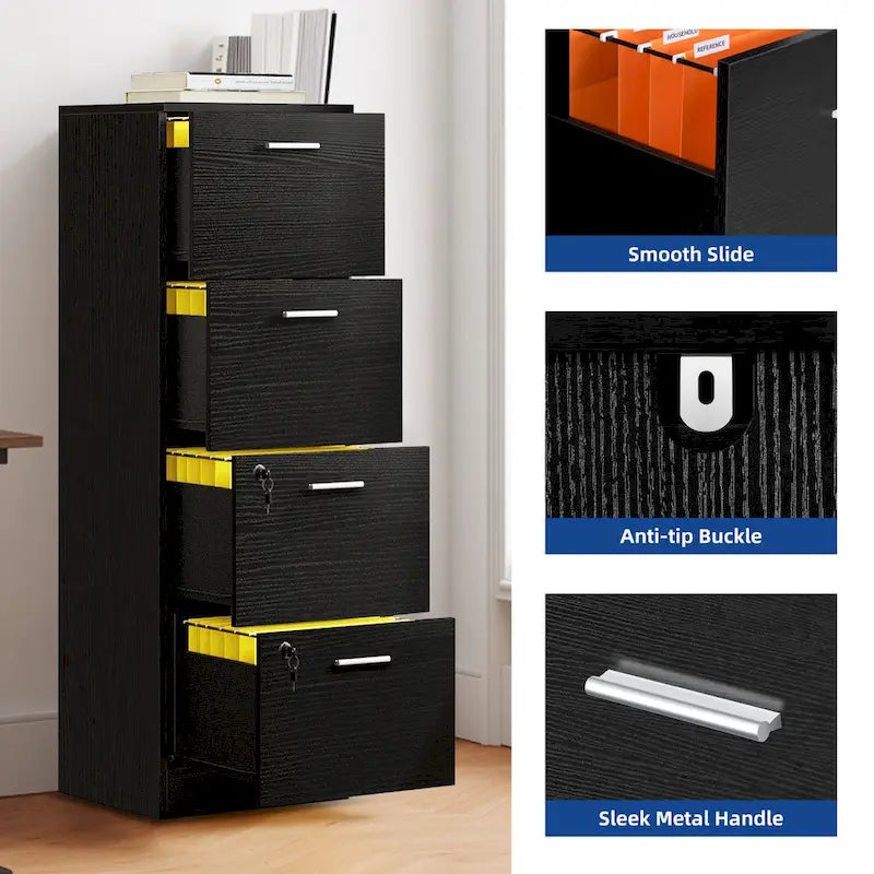4-Drawer Vertical File Cabinet with Lock for Letter & A4-Sized Files