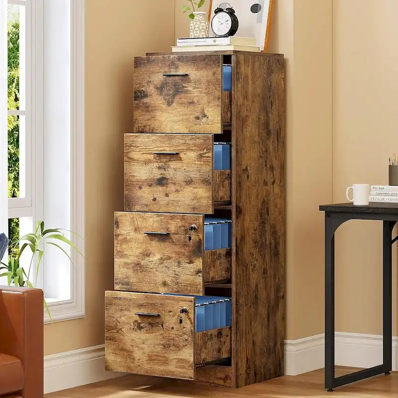 4-Drawer Vertical File Cabinet with Lock for Letter & A4-Sized Files