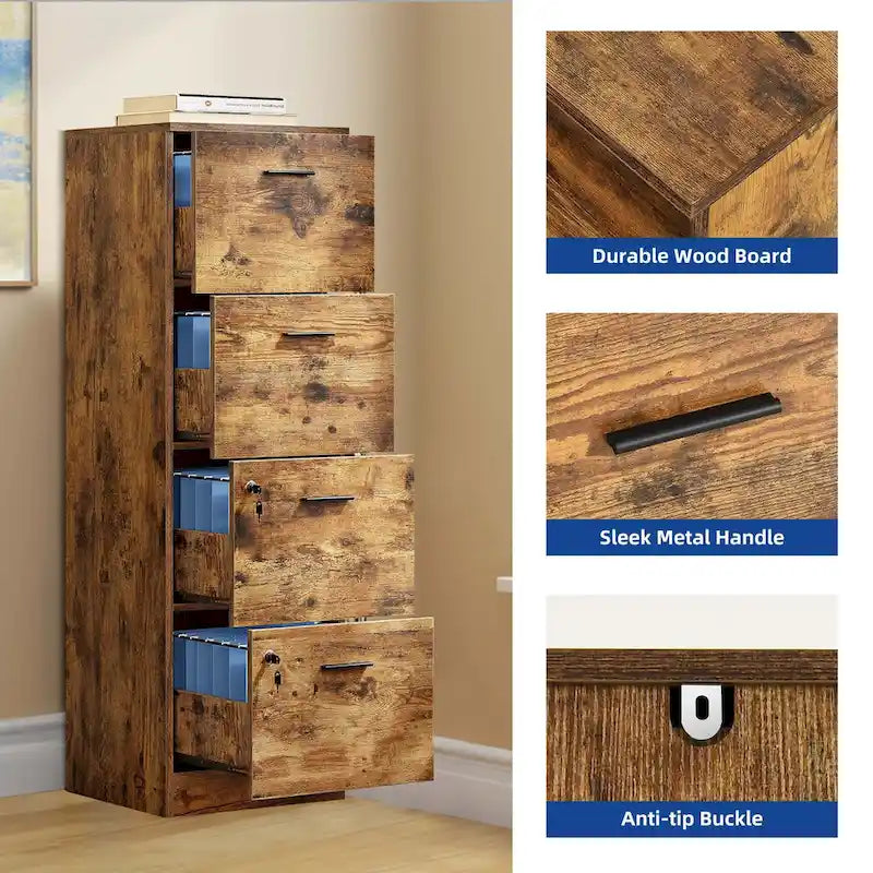4-Drawer Vertical File Cabinet with Lock for Letter & A4-Sized Files