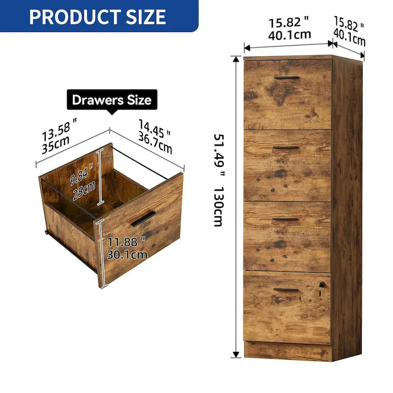 4-Drawer Vertical File Cabinet with Lock for Letter & A4-Sized Files