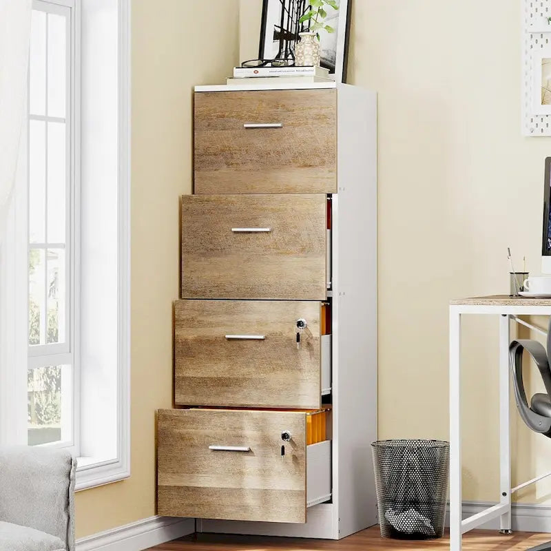 4-Drawer Vertical File Cabinet with Lock for Letter & A4-Sized Files
