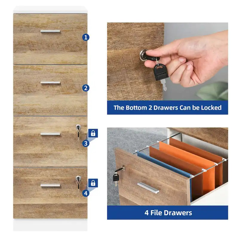 4-Drawer Vertical File Cabinet with Lock for Letter & A4-Sized Files
