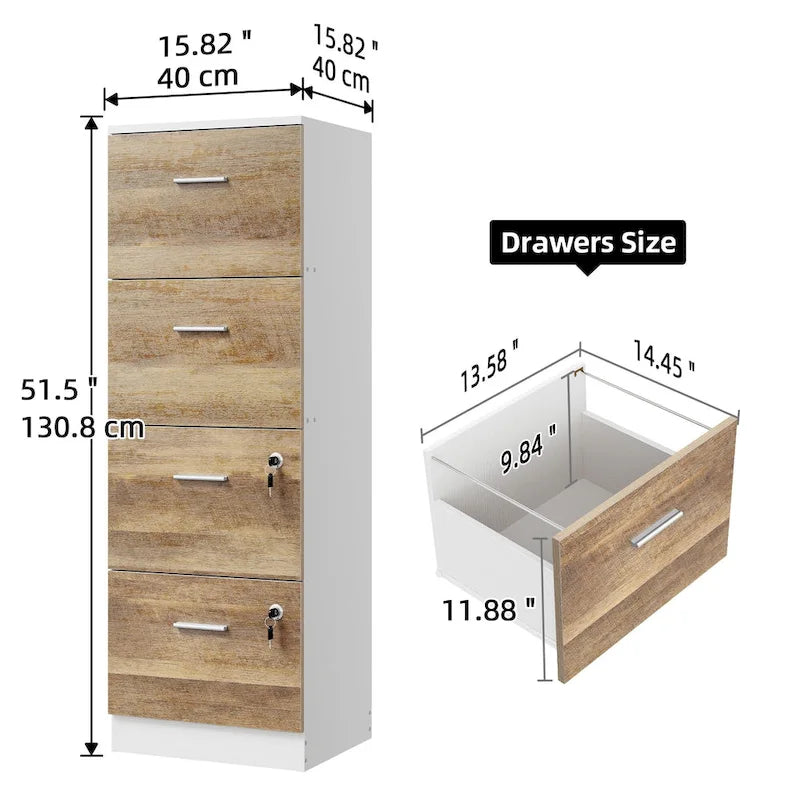4-Drawer Vertical File Cabinet with Lock for Letter & A4-Sized Files