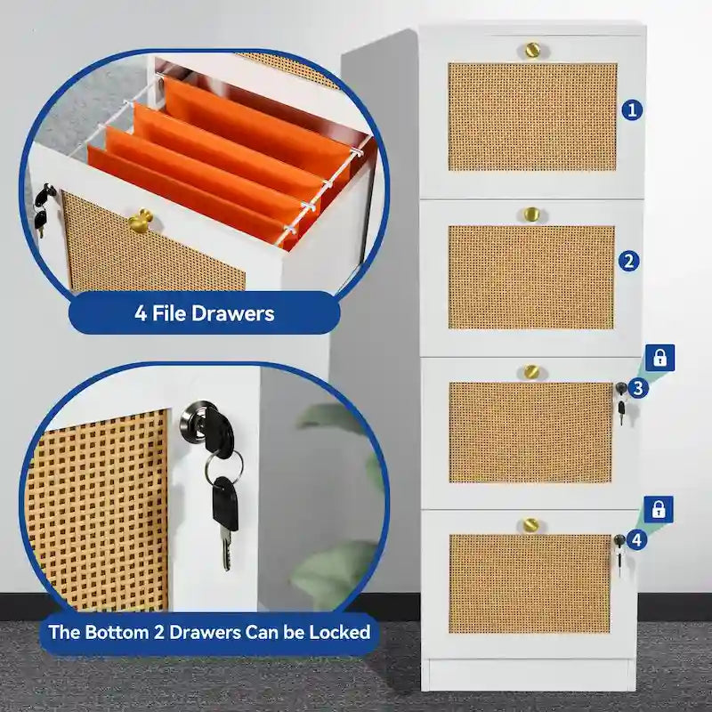 4-Drawer Vertical File Cabinet with Lock for Letter & A4-Sized Files