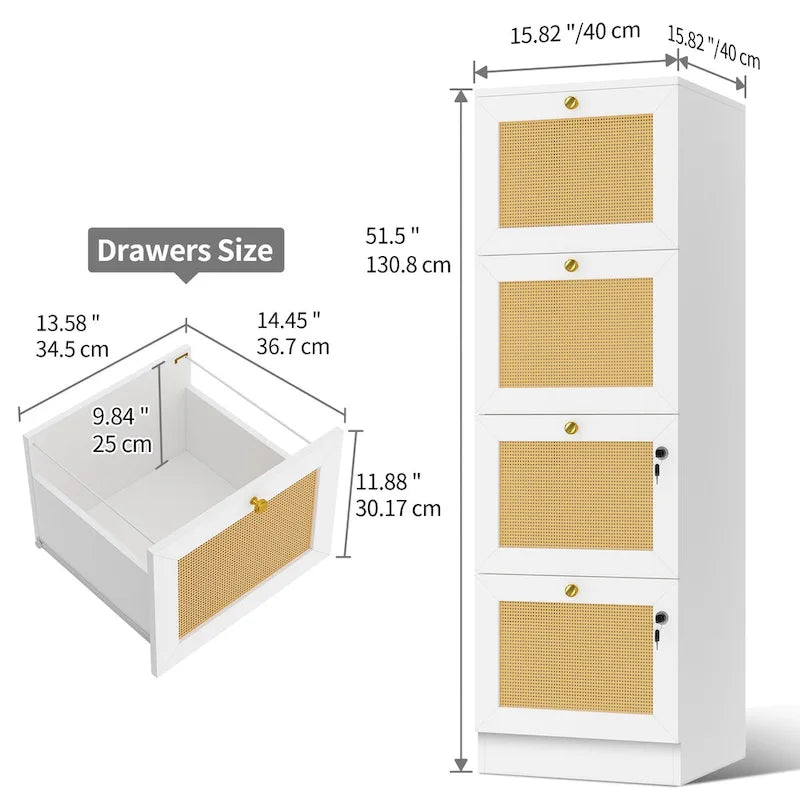 4-Drawer Vertical File Cabinet with Lock for Letter & A4-Sized Files