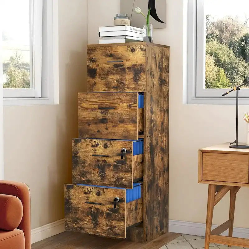 4-Drawer Vertical File Cabinet with Lock for Letter & A4-Sized Files