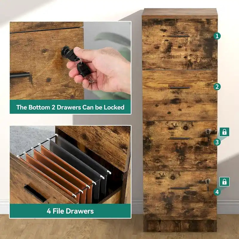 4-Drawer Vertical File Cabinet with Lock for Letter & A4-Sized Files