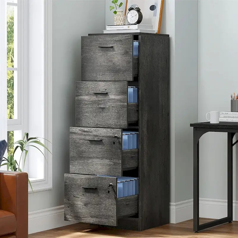 4-Drawer Vertical File Cabinet with Lock for Letter & A4-Sized Files