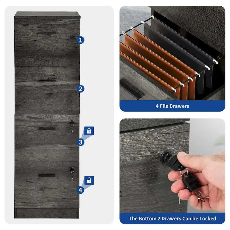 4-Drawer Vertical File Cabinet with Lock for Letter & A4-Sized Files