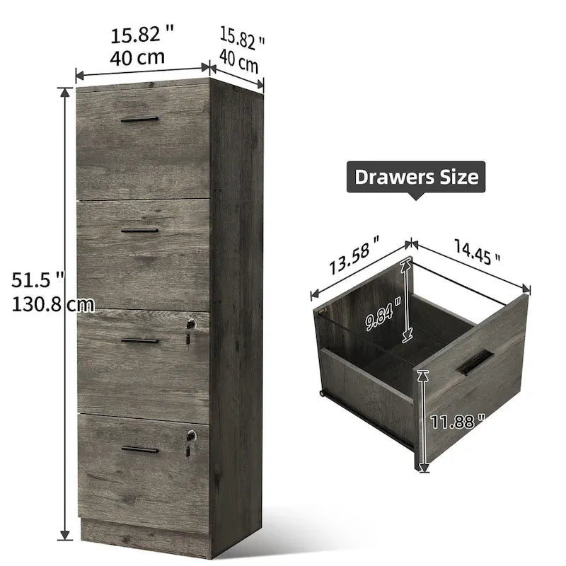 4-Drawer Vertical File Cabinet with Lock for Letter & A4-Sized Files