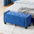 Velvet Storage Ottoman Bench with Tufted Buttons and Rivet Detail