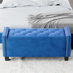Velvet Storage Ottoman Bench with Tufted Buttons and Rivet Detail
