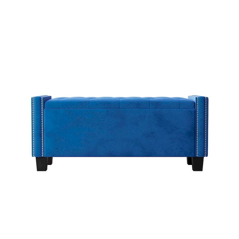 Velvet Storage Ottoman Bench with Tufted Buttons and Rivet Detail