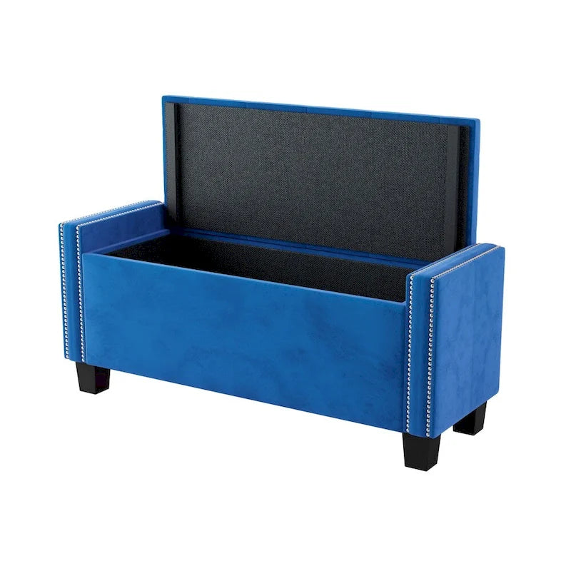 Velvet Storage Ottoman Bench with Tufted Buttons and Rivet Detail