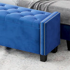 Velvet Storage Ottoman Bench with Tufted Buttons and Rivet Detail