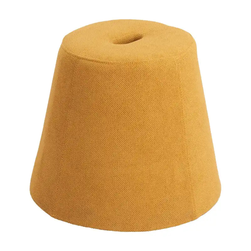 Pouf in tessuto giallo con base in legno massello