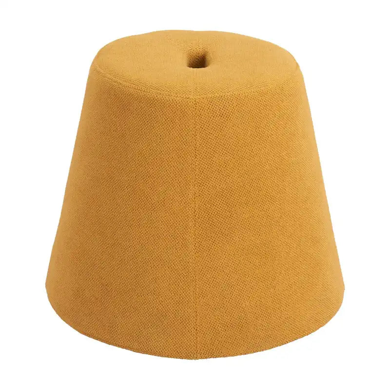 Pouf in tessuto giallo con base in legno massello