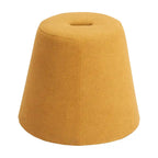 Pouf in tessuto giallo con base in legno massello