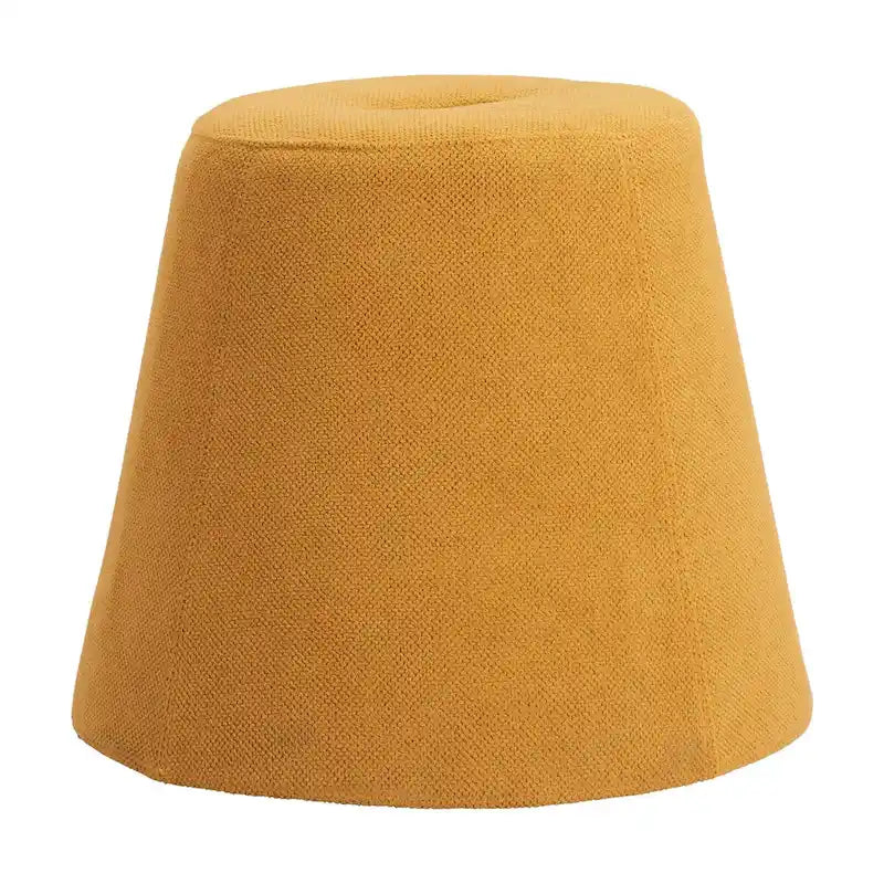 Yellow Fabric Ottoman with Solid Wood Base
