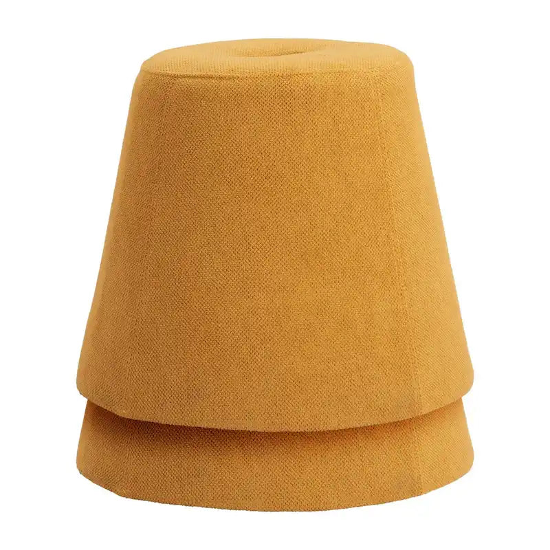 Pouf in tessuto giallo con base in legno massello