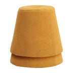 Pouf in tessuto giallo con base in legno massello
