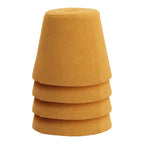 Pouf in tessuto giallo con base in legno massello