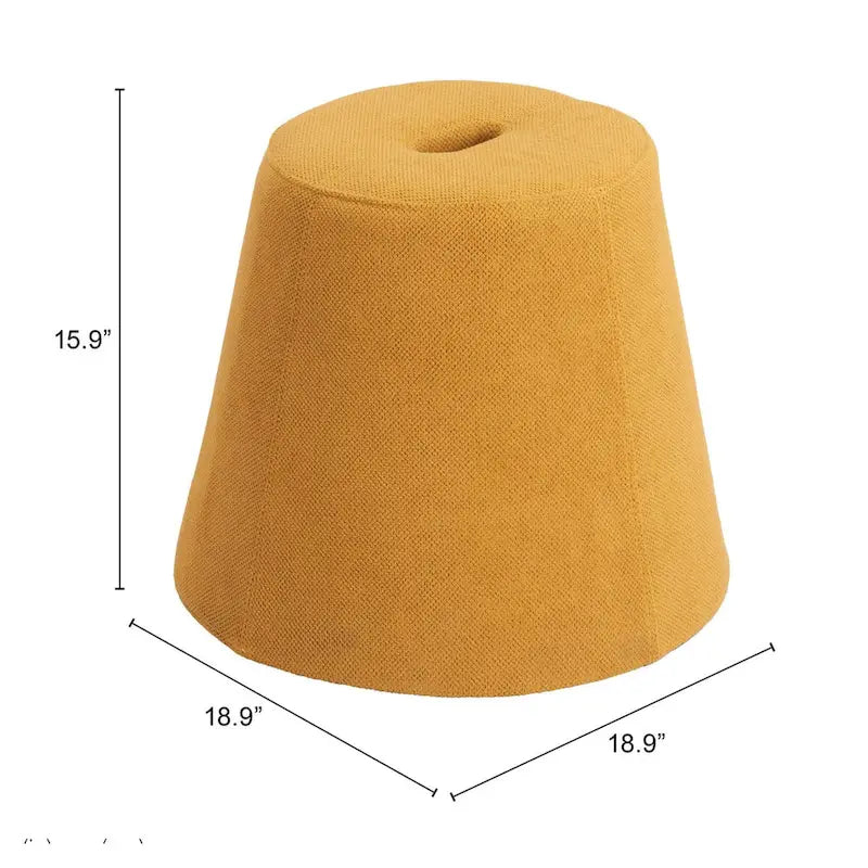 Pouf in tessuto giallo con base in legno massello