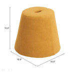 Pouf in tessuto giallo con base in legno massello