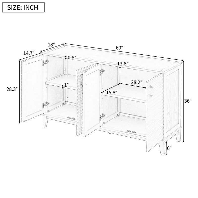 4-Door Sideboard with Adjustable Shelves and Metal Handles