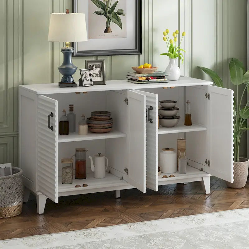 4-Door Sideboard with Adjustable Shelves and Metal Handles