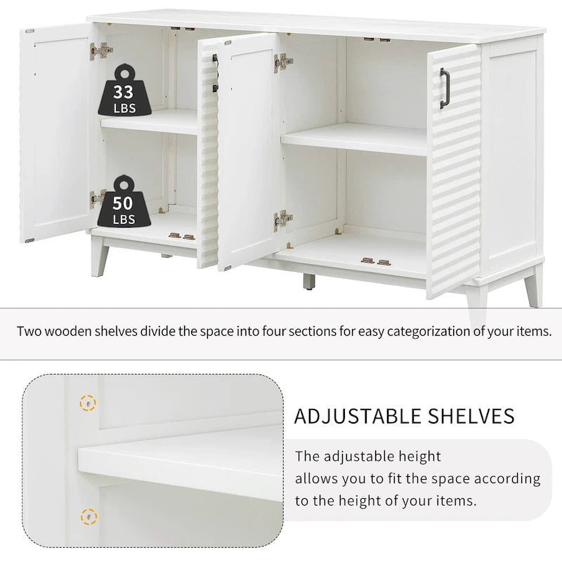 4-Door Sideboard with Adjustable Shelves and Metal Handles
