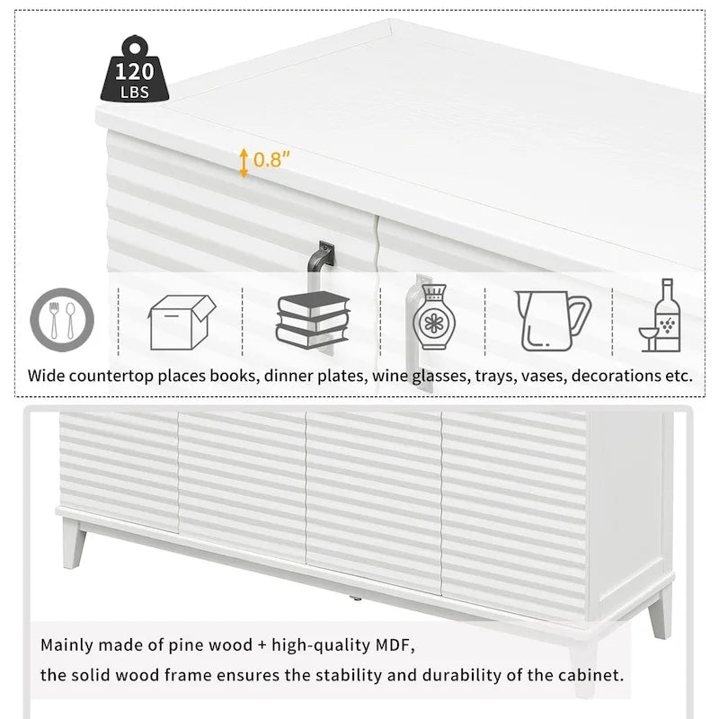 4-Door Sideboard with Adjustable Shelves and Metal Handles