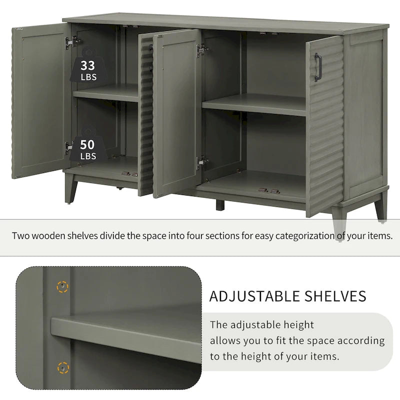 4-Door Sideboard with Adjustable Shelves and Metal Handles