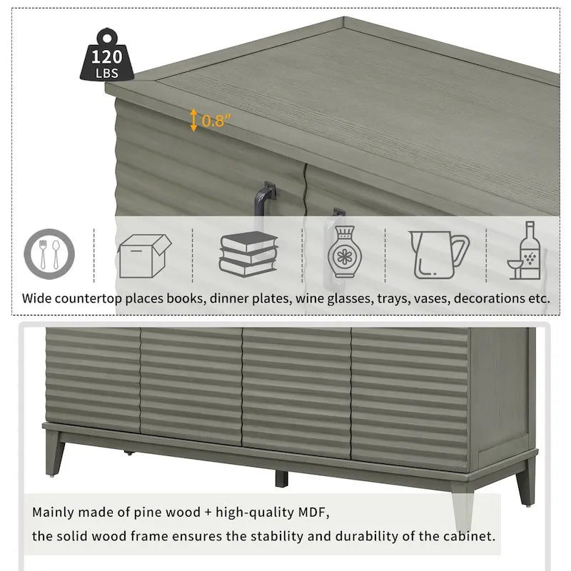 4-Door Sideboard with Adjustable Shelves and Metal Handles