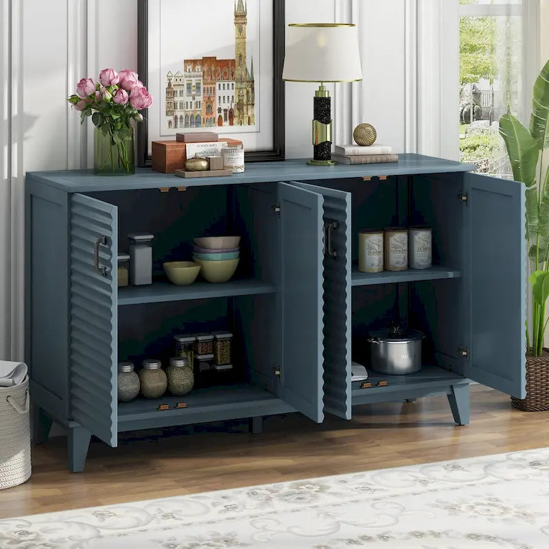 4-Door Sideboard with Adjustable Shelves and Metal Handles