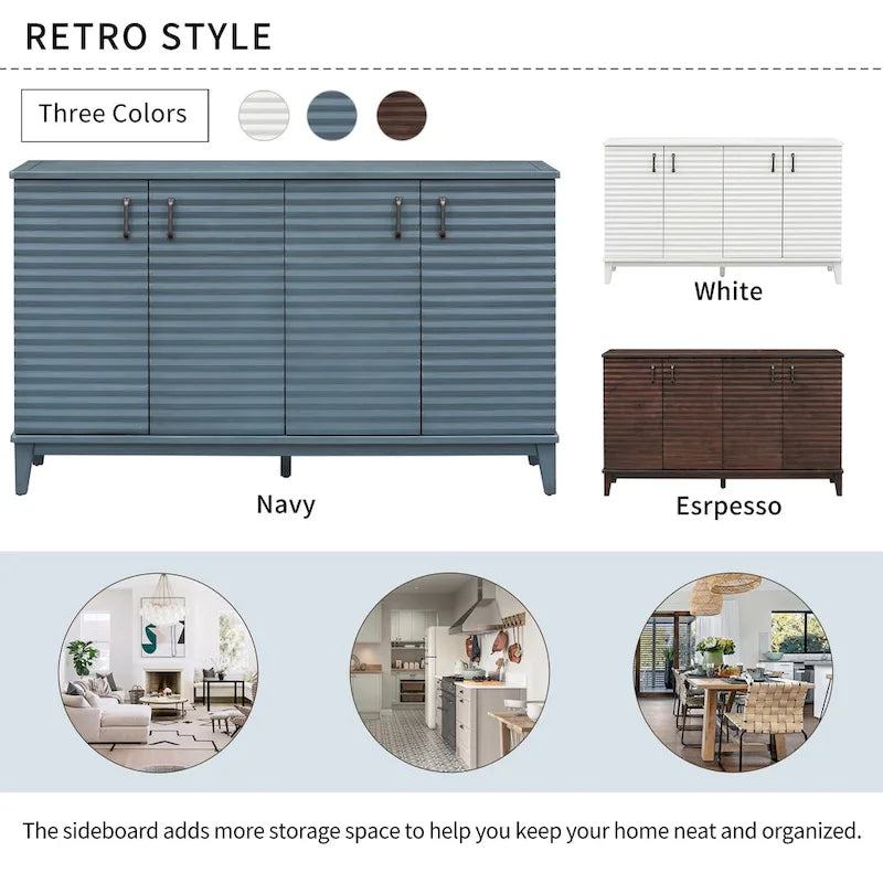 4-Door Sideboard with Adjustable Shelves and Metal Handles