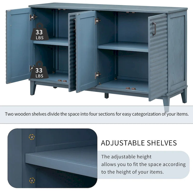 4-Door Sideboard with Adjustable Shelves and Metal Handles