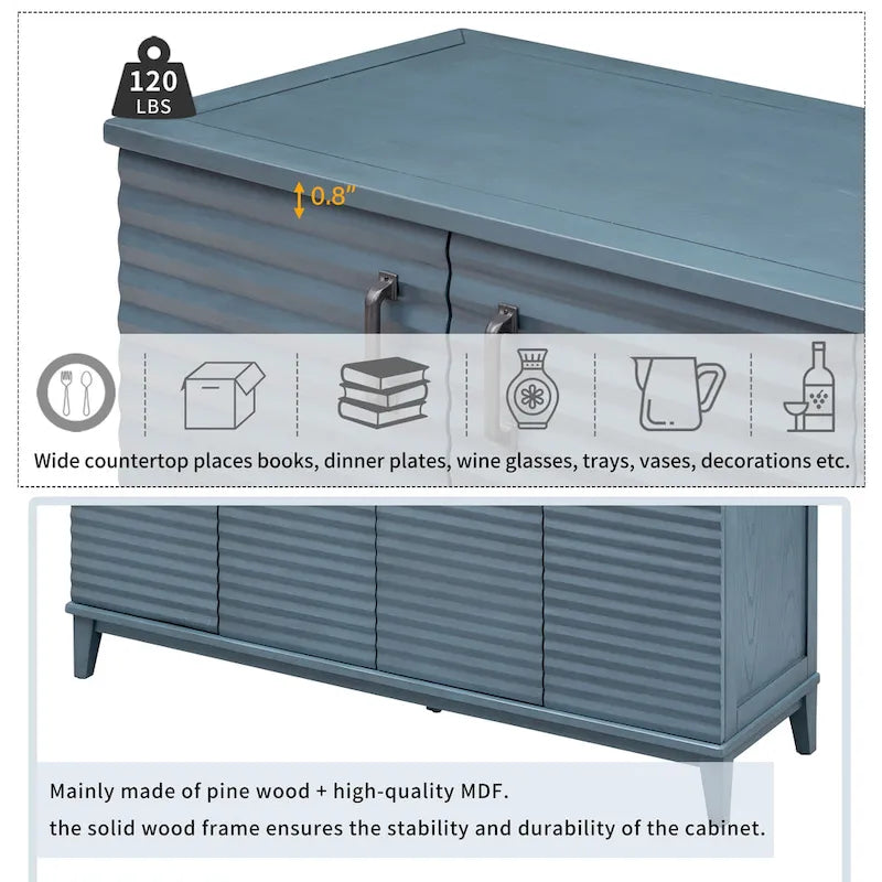 4-Door Sideboard with Adjustable Shelves and Metal Handles
