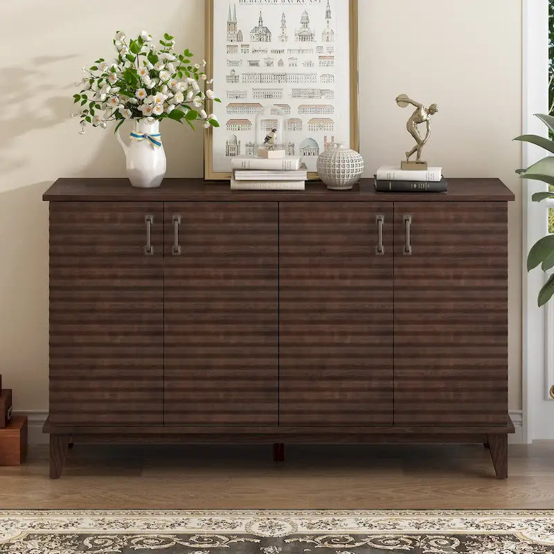 4-Door Sideboard with Adjustable Shelves and Metal Handles