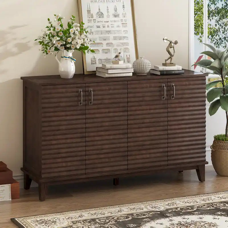 4-Door Sideboard with Adjustable Shelves and Metal Handles