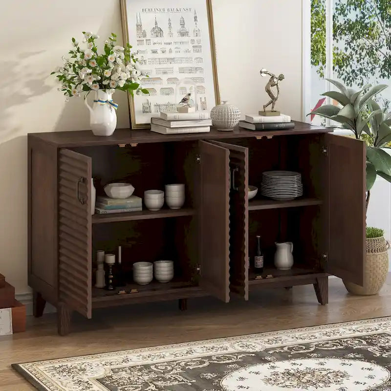 4-Door Sideboard with Adjustable Shelves and Metal Handles