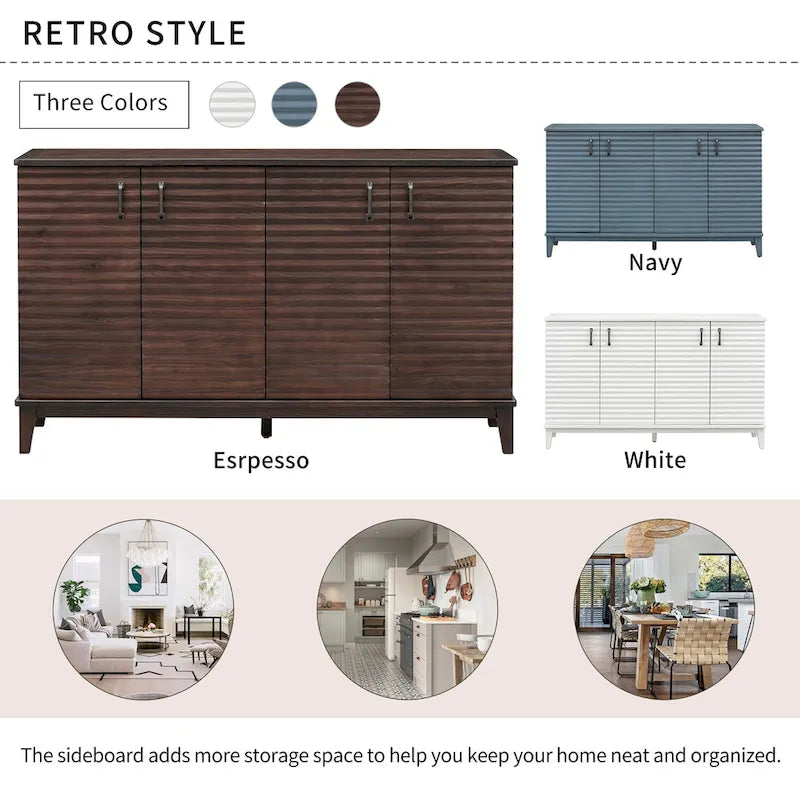 4-Door Sideboard with Adjustable Shelves and Metal Handles