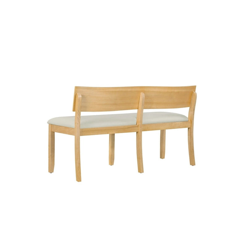 53 Inch Dining Bench, Cream Fabric Seat, Natural Brown Wood Frame