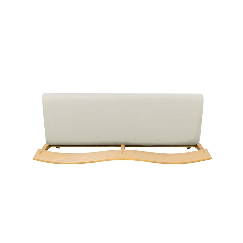 53 Inch Dining Bench, Cream Fabric Seat, Natural Brown Wood Frame